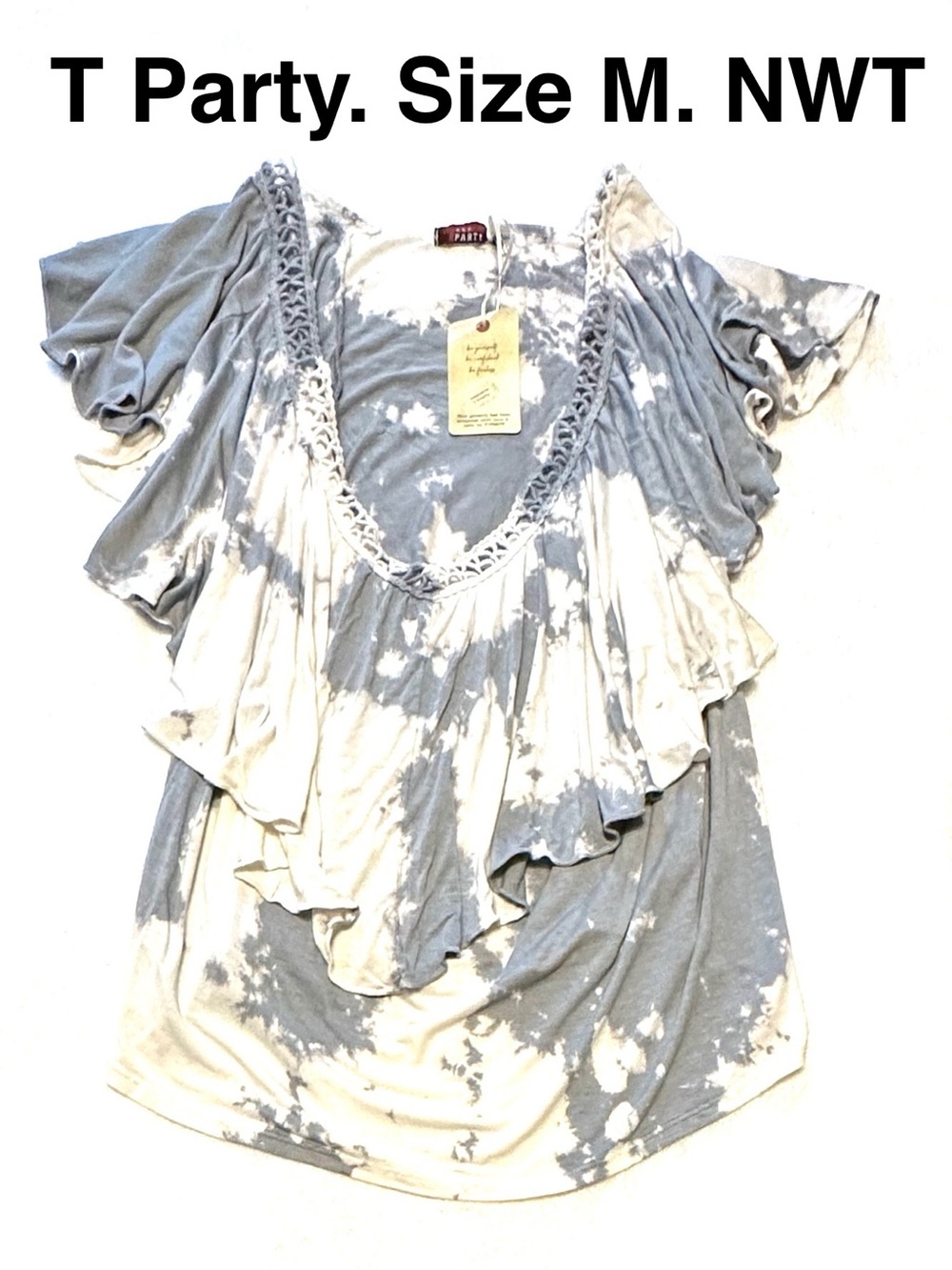 5/$15💥 T Party Fashion Tie-Dye Ruffle Scoop Neck Blouse Top